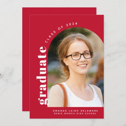 Moderne Rode Boog 2024 Foto Afstuderen Aankondiging (Voorkant / Achterkant)