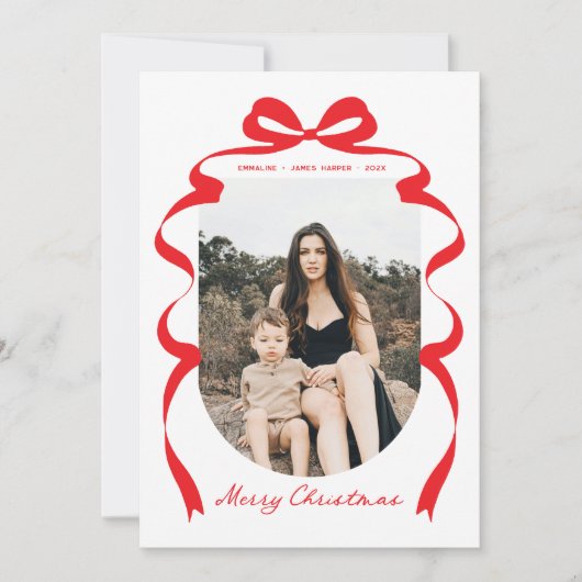 Moderne rode boog foto vrolijke kerstboog feestdagenkaart (Voorkant)