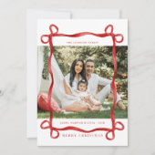 Moderne rode boog vrolijke kerstfoto feestdagenkaart (Voorkant)