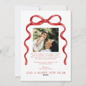 Moderne rode boog vrolijke kerstfoto feestdagenkaart (Achterkant)