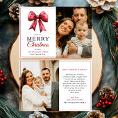 Moderne rode boog vrolijke kerstfoto feestdagenkaart
