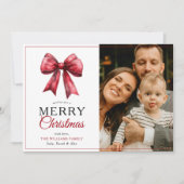 Moderne rode boog vrolijke kerstfoto feestdagenkaart (Voorkant)