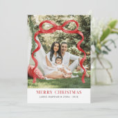 Moderne rode boog vrolijke kerstfoto kaart (Staand voorkant)
