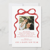 Moderne rode boog vrolijke kerstfoto kaart (Achterkant)