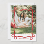 Moderne rode boog vrolijke kerstfoto kaart (Voorkant)