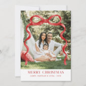 Moderne rode boog vrolijke kerstfoto kaart (Voorkant)