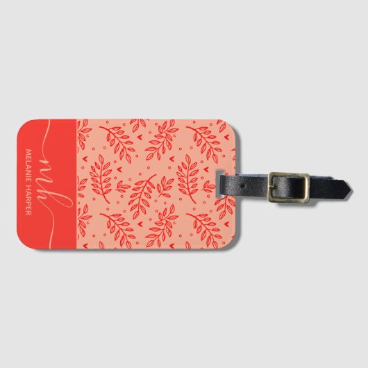 Moderne rode botanische waterverf monogram bagagelabel (Voorkant (horizontaal))