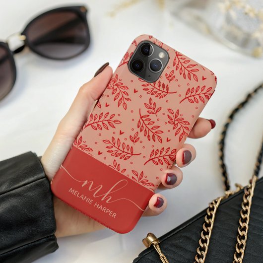 Moderne rode botanische waterverf monogram Case-Mate iPhone case