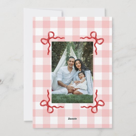 Moderne Rode Bow Vrolijke Kerstfoto Vakantie Kaart (Achterkant)