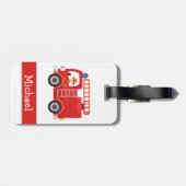 Moderne rode brandweerwagen gepersonaliseerde naam bagagelabel (Achterkant horizontaal)
