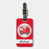 Moderne rode brandweerwagen gepersonaliseerde naam bagagelabel (Voorkant verticaal)
