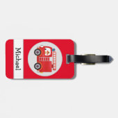 Moderne rode brandweerwagen gepersonaliseerde naam bagagelabel (Achterkant horizontaal)