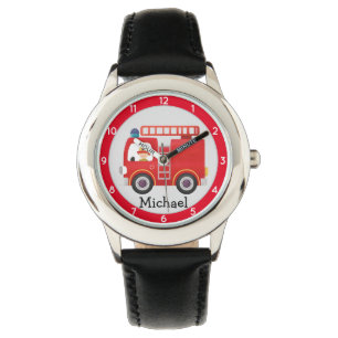 Moderne rode brandweerwagen gepersonaliseerde naam horloge
