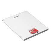 Moderne rode brandweerwagen gepersonaliseerde naam notitieblok (Schuin)