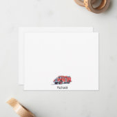 Moderne rode brandweerwagen gepersonaliseerde naam notitiekaartje (Voorkant / Achterkant in situ)