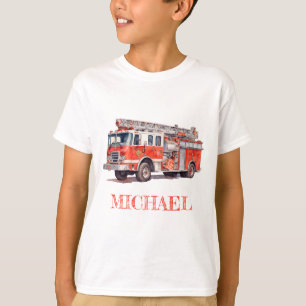 Moderne rode brandweerwagen gepersonaliseerde naam t-shirt