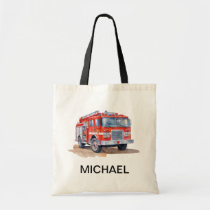 Moderne rode brandweerwagen gepersonaliseerde naam tote bag