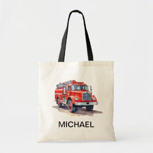 Moderne rode brandweerwagen gepersonaliseerde naam tote bag
