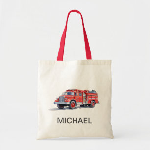 Moderne rode brandweerwagen gepersonaliseerde naam tote bag