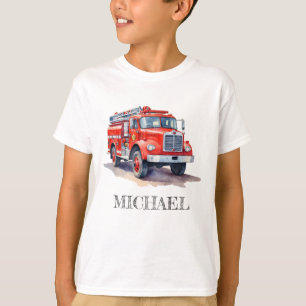 Moderne Rode Brandweerwagen Persoonlijke Naam T-shirt