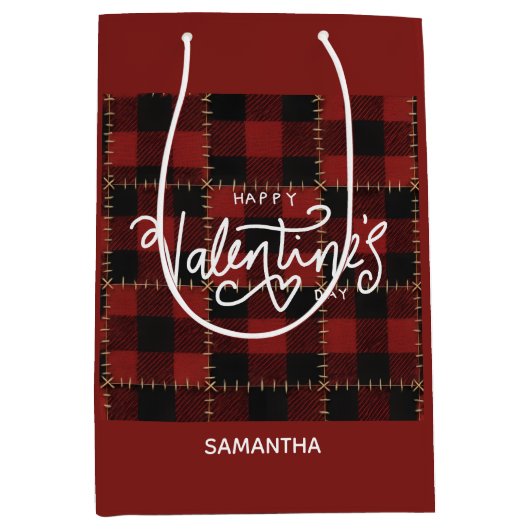 Moderne rode Buffalo geruite Valentijnsdag naam Medium Cadeauzakje (Voorkant)