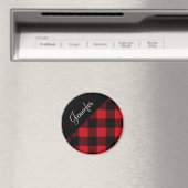 Moderne rode Buffalo Plaid geruite patroonnaam Magneet (Insitu (Vaatwasser))