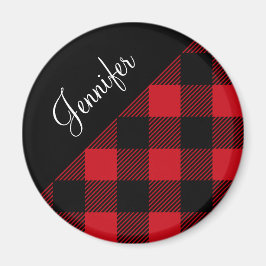 Moderne rode Buffalo Plaid geruite patroonnaam Magneet