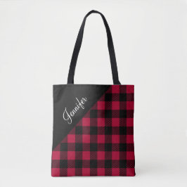 Moderne rode Buffalo ruitpatroon  Tote Bag