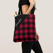 Moderne rode Buffalo ruitpatroon Tote Bag (Dichtbij)