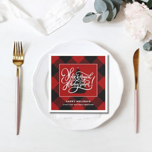 Moderne rode buffel geruite kerstpapier servet