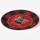 Moderne Rode Buffel Plaid Boerderij Kerst Papieren Bordje (Gekanteld)