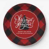 Moderne Rode Buffel Plaid Boerderij Kerst Papieren Bordje (Voorkant)