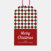 Moderne rode cheques vrolijke kerst cadeaulabel (Voorkant)