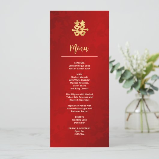 Moderne rode Chinese bruiloft Kaart (Staand voorkant)