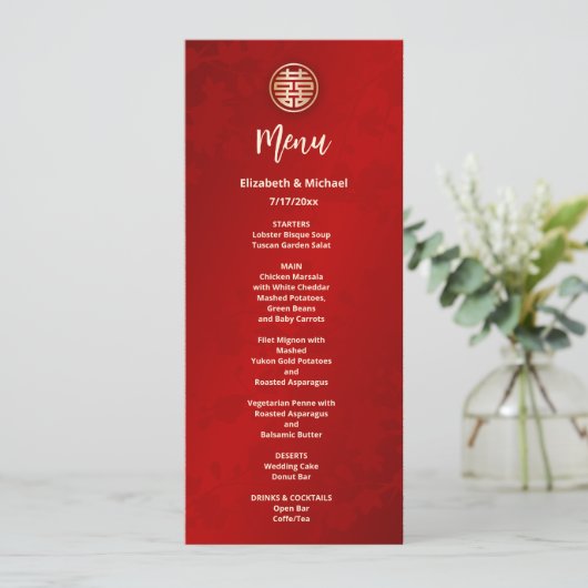 Moderne rode Chinese bruiloft Kaart (Staand voorkant)