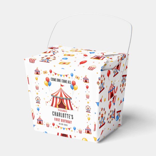 Moderne rode circus ticket 1e verjaardag | Elk ges Bedankdoosjes (Voorkant Zijde)