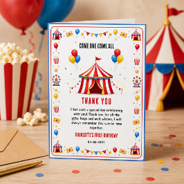 Moderne rode circus ticket 1e verjaardag | Elk ges Bedankkaart