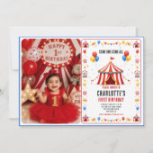 Moderne Rode Circus Ticket 1e Verjaardag | Elk Ges Kaart (Voorkant)