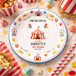 Moderne rode circus ticket 1e verjaardag | Elk ges Papieren Bordje