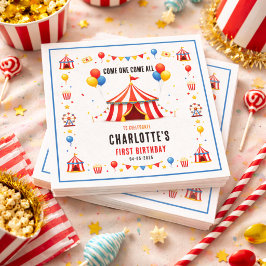 Moderne rode circus ticket 1e verjaardag | Elk ges Servet