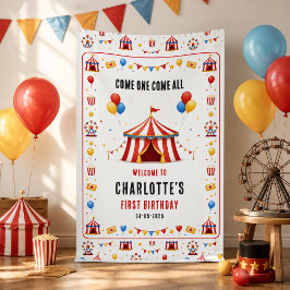 Moderne Rode Circus Ticket 1e Verjaardag | Elk Ges Spandoek