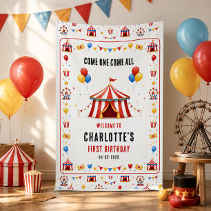 Moderne Rode Circus Ticket 1e Verjaardag   Elk Ges Spandoek