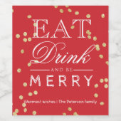 Moderne rode confetti typografie Kerstmis Wijn Etiket (Enkel label)
