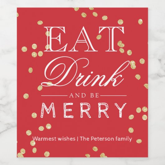 Moderne rode confetti typografie Kerstmis Wijn Etiket (Enkel label)