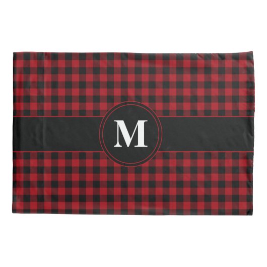 Moderne Rode Controles Monogram Kussensloop (Achterkant)