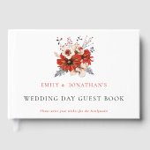 Moderne Rode Crème Bloemen Foliage Trouwdag Gastenboek (Voorkant)