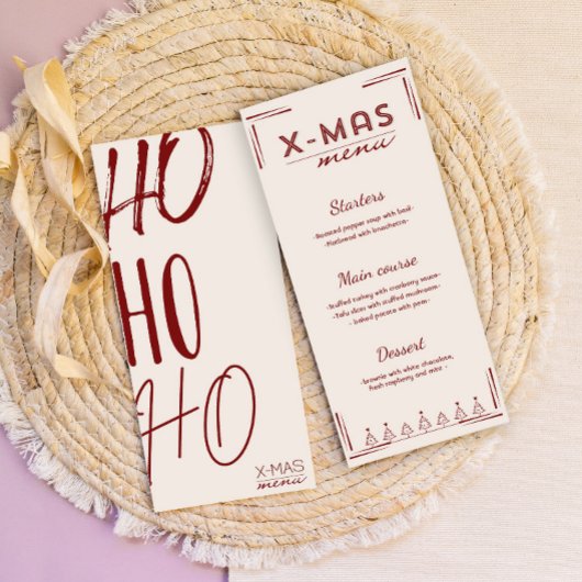 Moderne rode crème kerst menu kaart