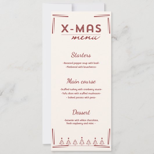 Moderne rode crèmes kerstmenu kaart  (Voorkant)