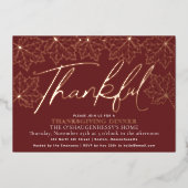 Moderne Rode Dankbare Herfstbladeren Thanksgiving Folie Uitnodiging (Voorkant)