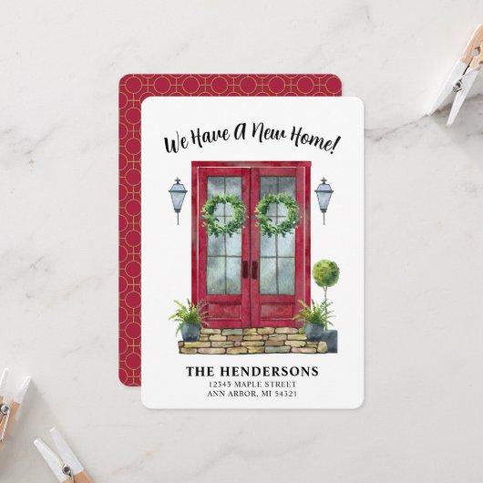 Moderne rode deur - Nieuwe startaankondiging Kaart (Voorkant / Achterkant in situ)